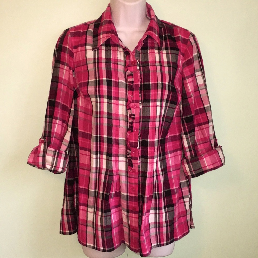 Jones New York Plaid Button Down Shirt Sz Small